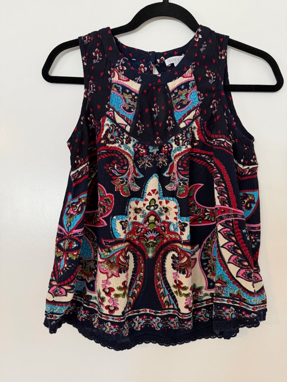 Patrons of Peace Boho Paisley Sleeveless Top Navy Multi – Size S